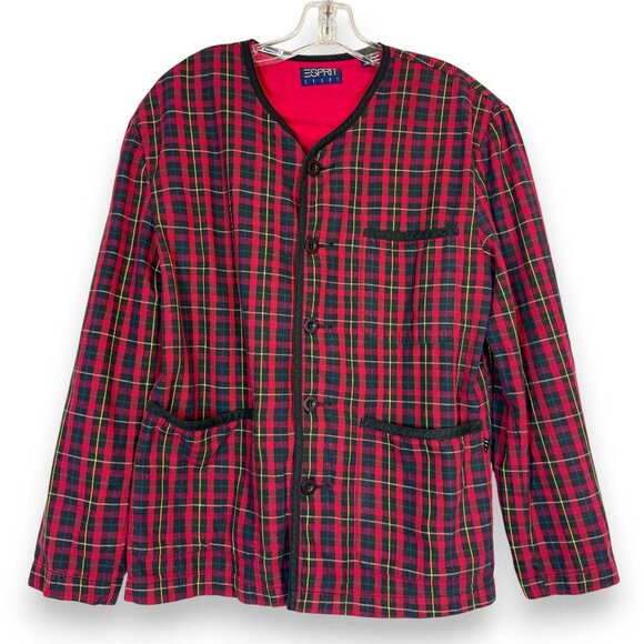 Vintage Esprit Plaid Jacket Medium Red Tartan 80s 90s Retro Cottagecore Plaid - Picture 2 of 12